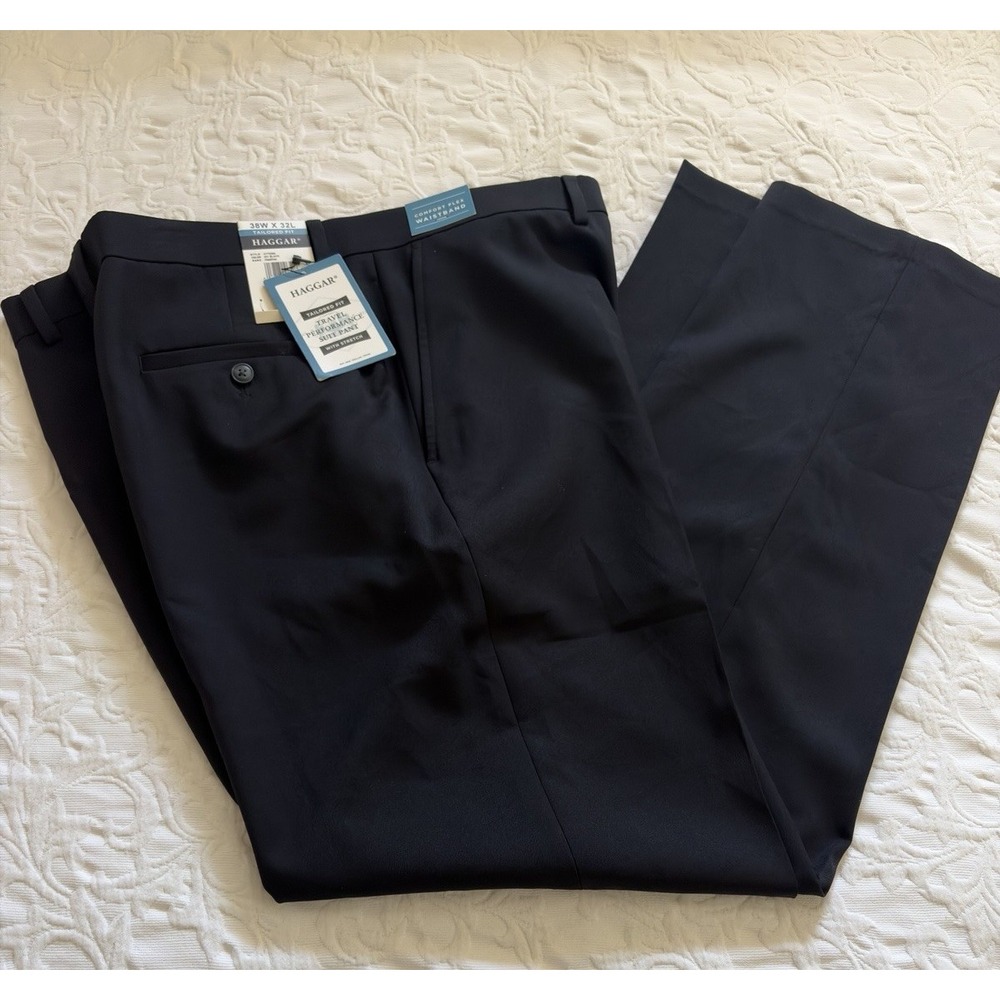 Haggar Men 38W 32L Black Tailored Fit Travel Performance Suit Pants Stretch New